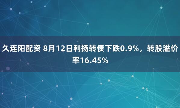 久连阳配资 8月12日利扬转债下跌0.9%，转股溢价率16.45%